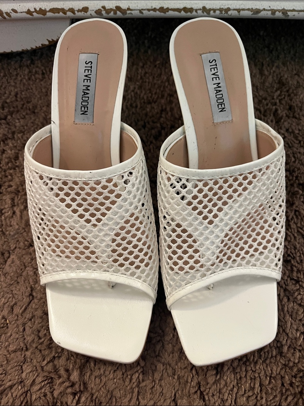 Steve Madden White Mesh Open-Toe Slip-On Mules